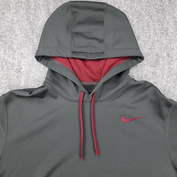 Nike Hoodie Mens XL Gray Red Therma-Fit Pullover Sweatshirt Fleece Athletic - Picture 11 of 16
